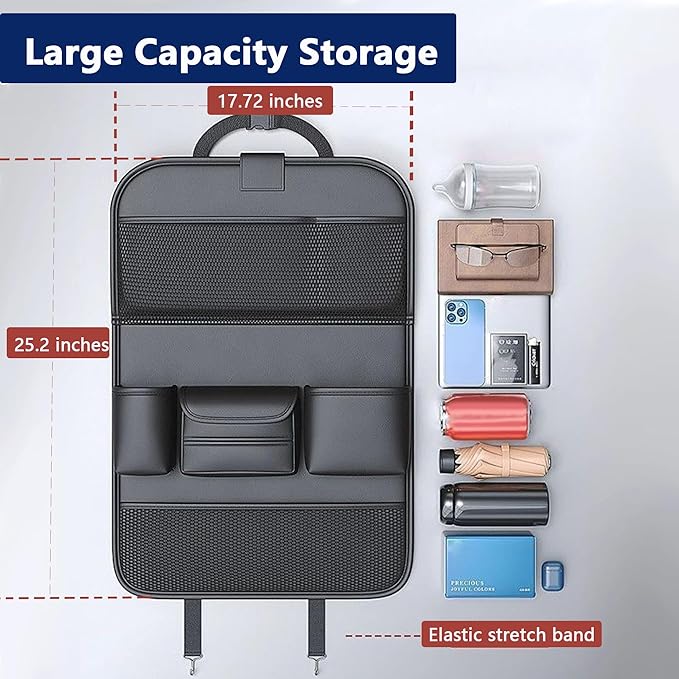 Car Backseat Organizer with Tray – Back of Car Seat Organizer & Storage, Multifunction Seat Back Organizer Storage Bags for Tablet, Snacks, Drinks, Tissues... | Waterproof, Universal Fit | 1 Pack