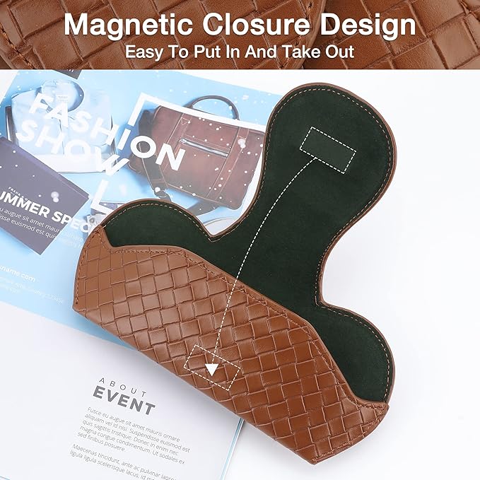 KINIVA Sunglasses Holder for Car Visor Leather Glasses Case with Clips for Car Visor Automotive Interior Visor Accessories Apply to All Car Models (09 Brown)