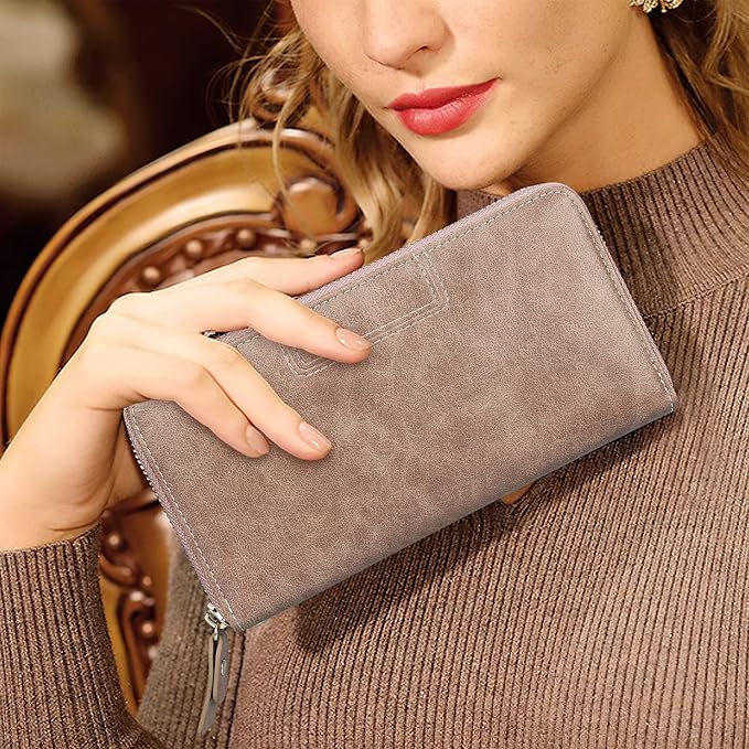 FT FUNTOR Wristlet Wallets for Women, Ladies PU Vegan Leather Clutch Wallet Zip around Phone Purse Card Holder Organizer