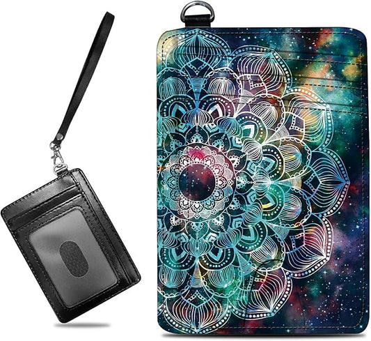 Small Travel Wallets, Art Mandalas Slim Minimalist Front Pocket Wallet with Wristlet, RFID Blocking PU Leather Credit Card Holder with ID Window Change Purse for Men Women