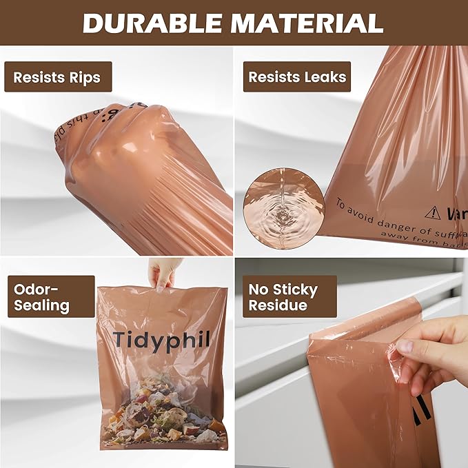 50 PCS Disposable Car Trash Bags Hanging, Leak-proof, Odor Seal. 2 Gallon Car Garbage Bags, Big Capacity. Independent of Car Trash Can, Easy Stick-On Car trash Bin for Car, SUV, Truck, Stroller. Brown