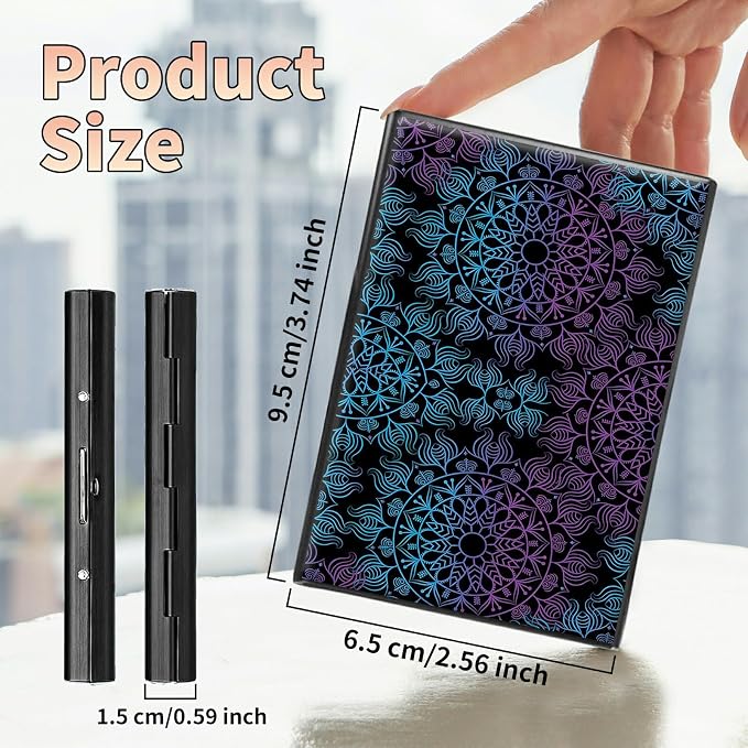 Slim Credit Card Holder, Purple Blue Mandala RFID Blocking Metal Wallet for Men & Women, Aluminum Minimalist Hard Case Pocket-Sized Business Cards Organizer (Fits Up to 10 Cards)