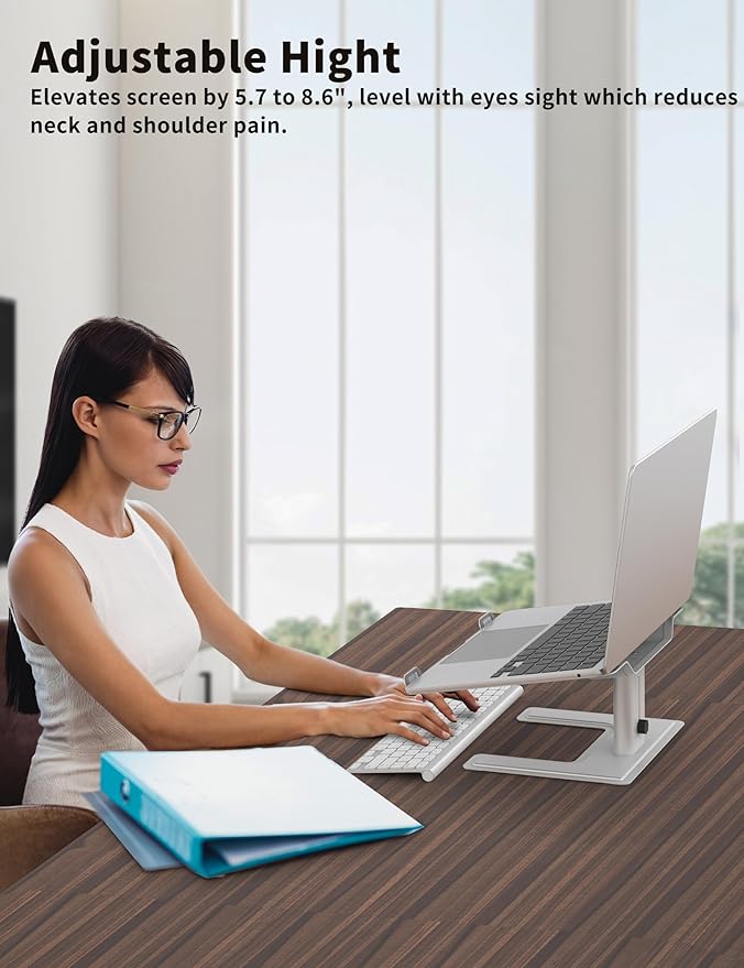 ALASHI Laptop Stand for Desk, Computer Stand Adjustable Height, Ergonomic Notebook Laptop Riser, Aluminum Metal Holder Compatible with 10 to 17.3 Inches Notebook PC Computer, Silver