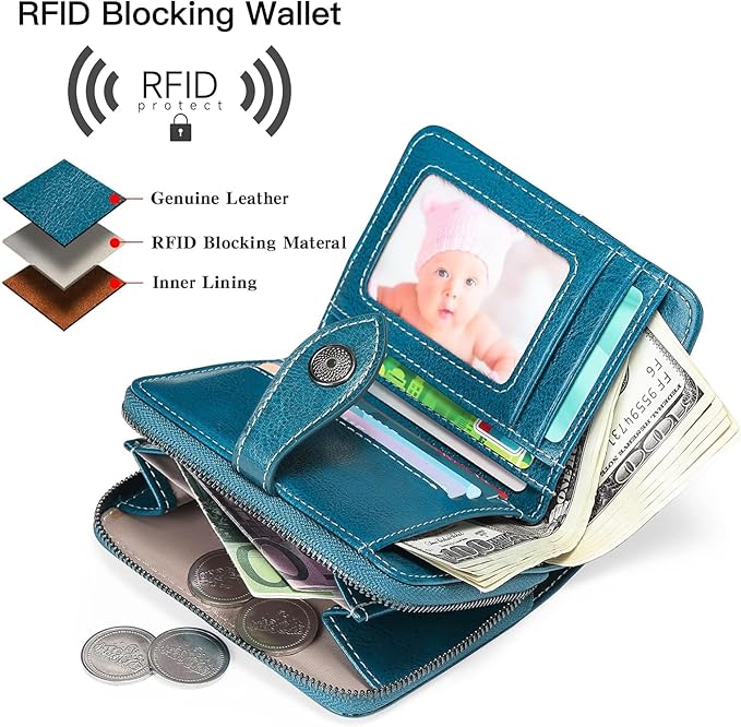 SENDEFN Small Womens Wallet Leather RFID Blocking with Multiple Card Slots and Zipper Coin Pocket