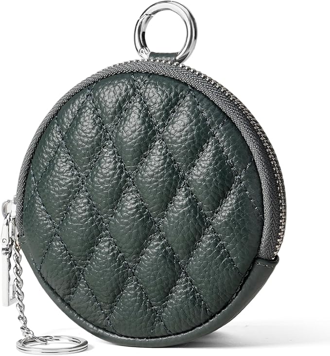 SENDEFN Leather Round Coin Purse for Women with Keychain Small Change Wallet Zipper Coin Pouch