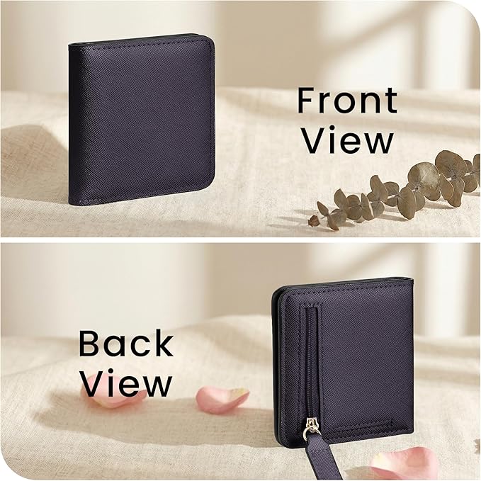 Toughergun Women’s Small Slim Leather Wallet with RFID Protection, Compact Bifold Mini Purse with Clear ID Window