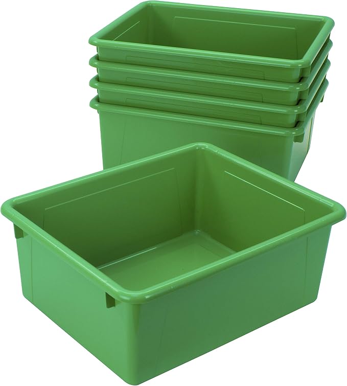 Storex Letter Size Deep Storage Tray – Organizer Bin for Classroom, Office and Home, Green, 5-Pack (62527A05C), 10 x 13 x 5 Inches