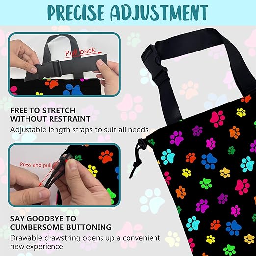 Car Garbage Bag Colorful Paw Prints Hanging Canvas Car Trash Bag Waterproof Drawstring Car Back Seat Organizer for Car Back Front Seat Console with Adjustable Buckle
