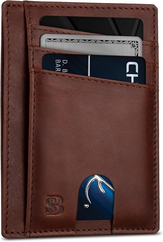 SERMAN BRANDS RFID Blocking Slim Minimalist Mens Front Pocket Wallet. Thin Card Holder. Full Grain Leather Wallets for Men