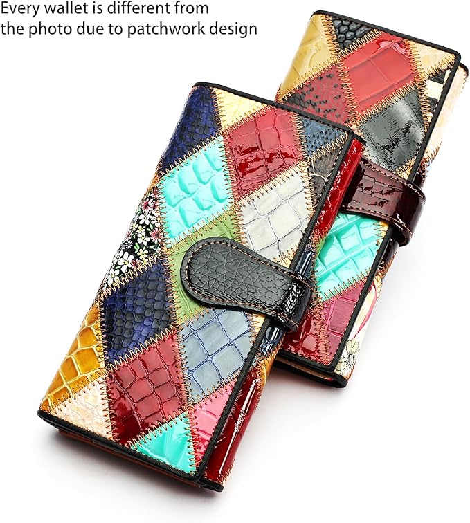 MASIWEI Genuine Leather Patchwork Wallet for Women Multicolor Trifold Wallets Ladies Card Holder Money Organizer with Coin Purse