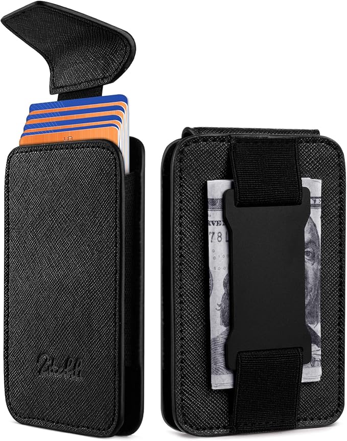 Zitahli Slim Wallet for Men with Pull-Up Tab & Cash Strap - Front Pocket Minimalist Easy Access Card Holder, RFID Blocking, Holds 8 Cards & 10-15 Bills