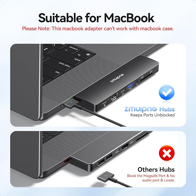 USB C Hub Adapter for MacBook Pro/Air M5 M4 M3 M2 M1 2025-2018 13" 15" 16", 8 in 2 MacBook Accessories Multiport Adapter Dongle with HDMI 4K, Thunderbolt 3, USB C&A Data Ports, SD/TF, Audio