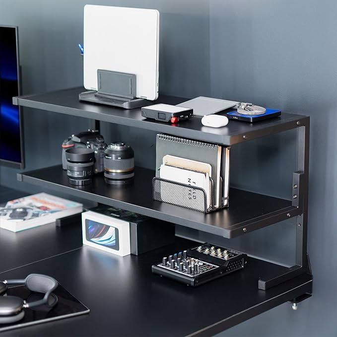 VIVO Clamp-on 30 inch Above or Below Desk 2-Tier Shelving Unit for Table Accessories, Gaming Devices, and More, Storage Tray, Desktop Organizer, Black, STAND-SHELF30C