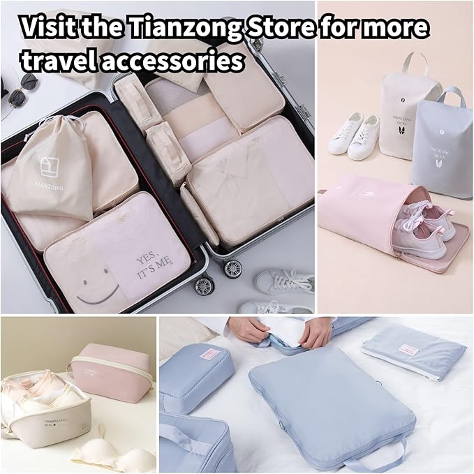tianzong Travel Shoe Bag with Handle Holds 2 Pairs of Shoes, Shoe Packing Cubes for Travel (Blue, 2 Pack)