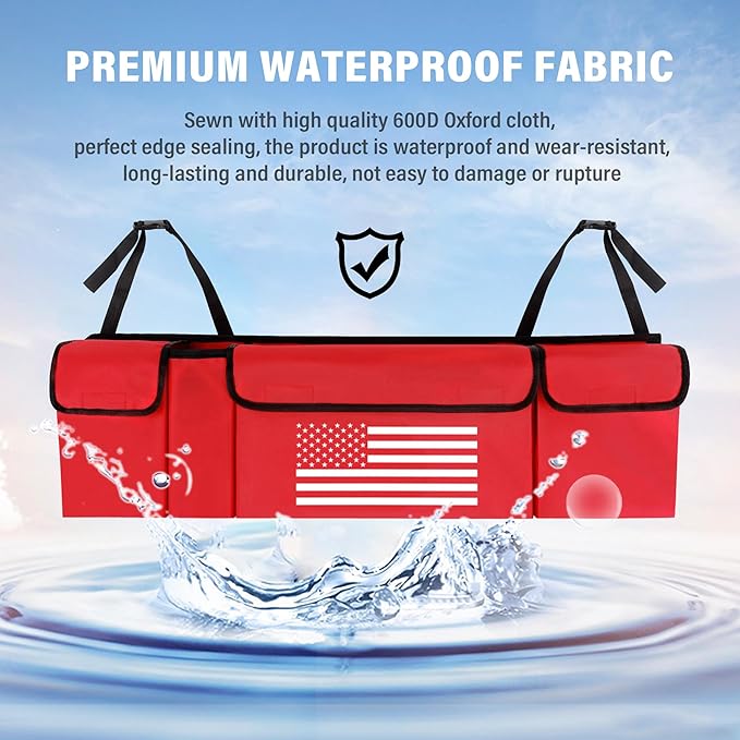 Turcee Car Trunk Organizer,Large Capacity Car Storage Organizer with US Flag Design,Hanging Foldable Car Organizers and Storage Car Interior Accessories (Red)