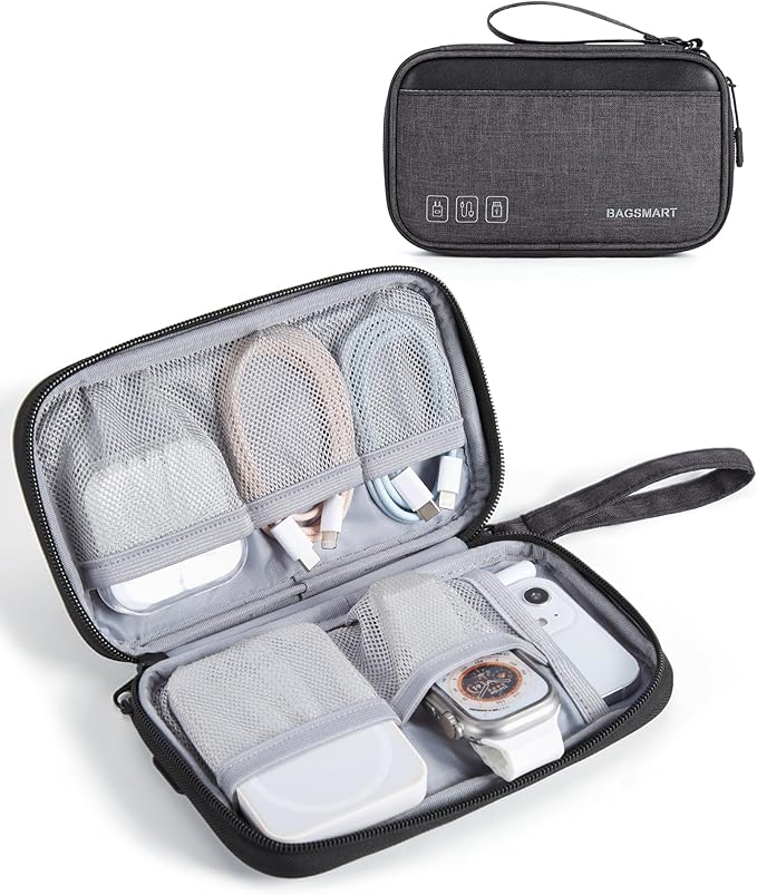BAGSMART Small Travel Cable Organizer, Tech Organizer for Charger, Phone, Black