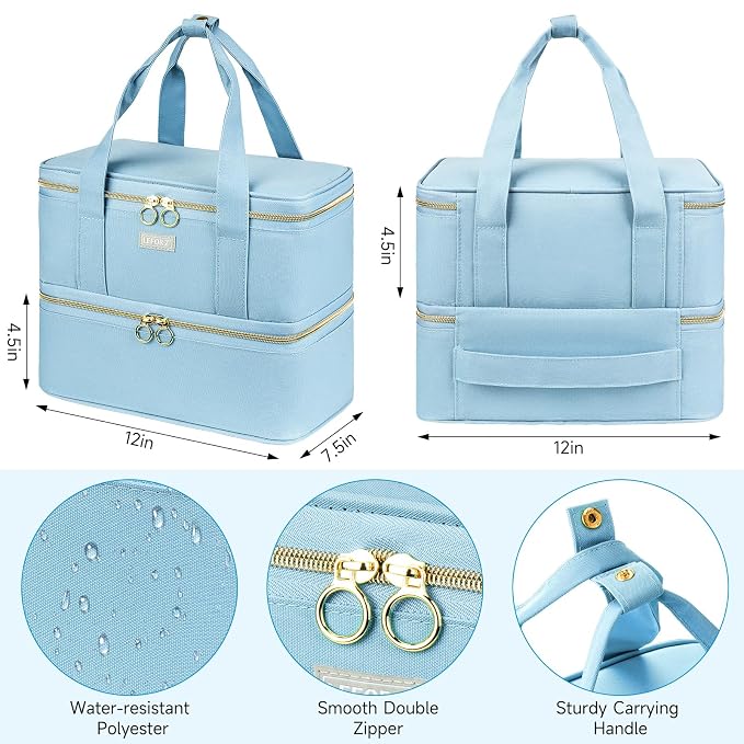 LEFOR·Z Nail Polish Organizer,Double-Layer Nail Organizers and Storage,Nail Polish Carrying Case for 40 Bottles (15ml-0.5 fl.oz) and Nail Lamp,Portable Nail Polish Holder for Nail Supplies,Light Blue