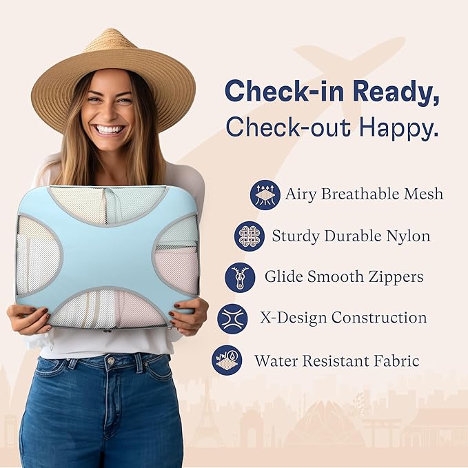 Shacke Packing Cubes for Travel 8 Set - Premium Luggage Organizer Bags - Versatile Travel Organizer for Women and Men - Optimized Packing Bags - Travel Essentials (Sky Blue)