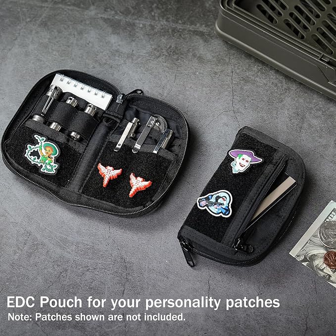 VIPERADE VE21 EDC Pouch Small Pocket Organizer with 9 Compartments, Pocket Tool Pouch with Patches Display Panel, Mini Organizer Bag for Men (Black Camo)