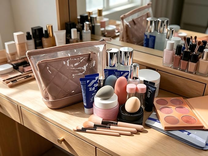 Clear Makeup Bag Set with Small Pouches, Travel Toiletry Organizer, 2 Styles with Inner Bags, Cosmetic Storage for Women, Transparent PVC & PU Leather, Portable for Vacation, Daily Use (43373741)