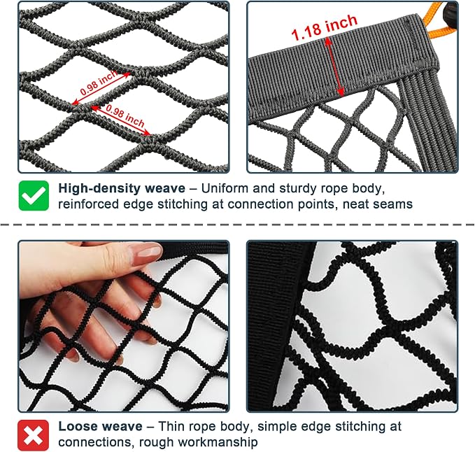 Upgraded 27.5 x 19.6 Inch Gray Organizer with ABS Hook Storage Mesh Cargo Nets Cargo Net for SUV