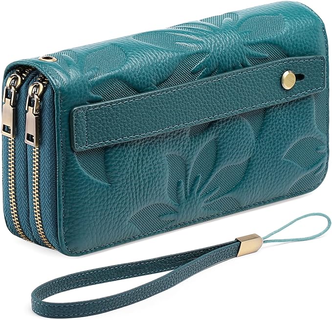 GAEKEAO Wallet for Women Clutch RFID Blocking Wristlet Leather Purse Large Capacity Credit Card Holder with Grip Hand Strap