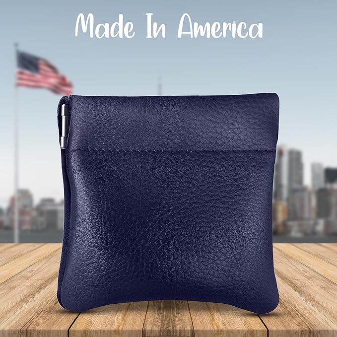 Nabob Leather Genuine Leather Squeeze Coin Purse, Coin Pouch Made IN U.S.A. Change Holder For Men/Woman Size 3.5 X 3.5 (Purple)