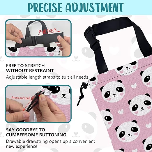 Car Garbage Bag Cute Panda and Heart Drawstring Car Trash Bag Hanging for Back Seat with Adjustable Buckle Canvas Vehicle Trash Can Easy-to-Install