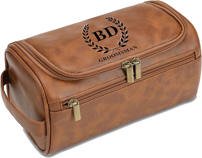Toiletry Bag for Men, Personalized Travel Shaving Dopp Kit Water-resistant Bathroom Toiletries Organizer PU Leather Cosmetic Bags