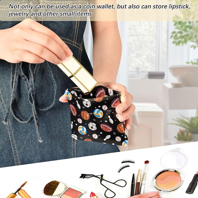 Balls Women's Waterproof PU Leather Coin Purse, Slim Travel Wallet with Zipper - Compact Card Holder & Jewelry Organizer for Cash, Keys, Lipstick