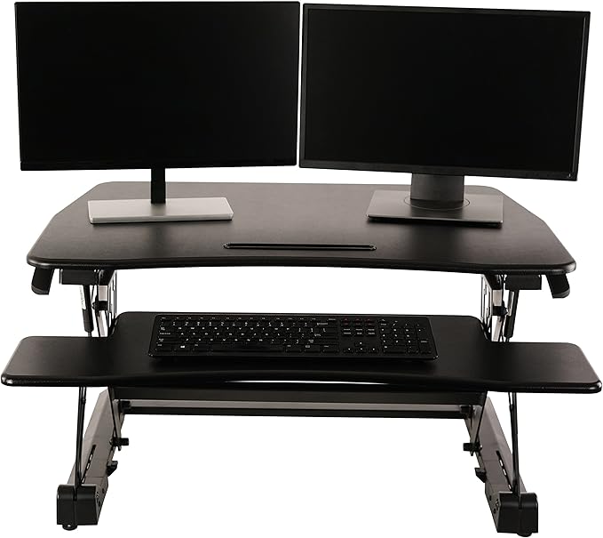 Standing Desk Converter 35 Inches - Height Adjustable Sit Stand Up Desk Riser fits Dual Monitors, Laptop Stand, Desktop Computer Station for Home Office with Pneumatic Spring - Black