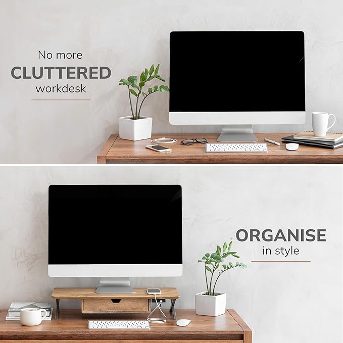 Anji Mountain Monitor Stand - Desktop Organizer & Laptop Riser, Ergonomic Monitor Riser, Space-Saving Monitor Stand for Desk, Durable Construction, Easy Assembly, Ideal for Home & Office,Natural