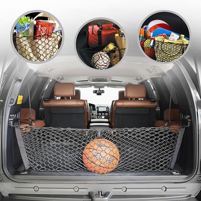 Envelope Style Automotive Elastic Trunk Mesh Cargo Net for Toyota Sequoia 2008-2026 - Premium Trunk Organizer and Storage - Luggage Net for SUV - Best Car Organizer for Toyota Sequoia