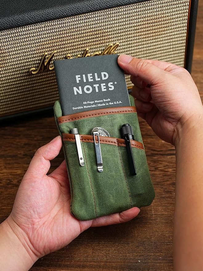 SP4 Waxed Canvas Compact EDC Pocket Organizer, Zippered Pocket Pouch for Men, Mini EDC Organizer for Change, Notebook, Tactical Pen, Flashlight
