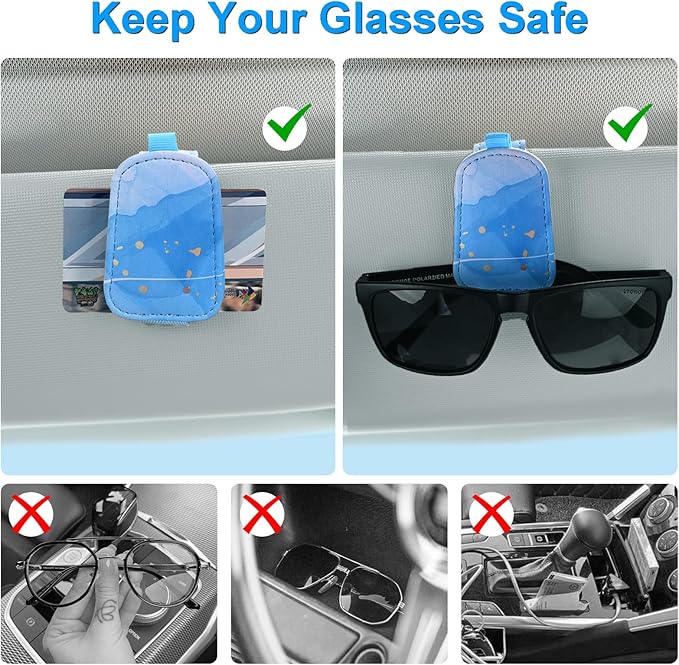 LTOHOE 1 Pack Sunglass Holder for Car, Magnetic Leather Sunglasses Holder and Ticket Card Clip, Universal for Different Size Glasses, Car Visor Accessories(Colorful Painting)