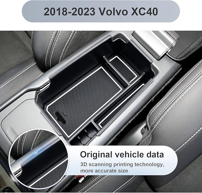 SKTU for 2018-2025 2026 Volvo XC40 Center Console Organizer for 2023 2024 2025 2026 Volvo XC40 Accessories Console Tray 2024 2025 XC40 Insert ABS Tray 2026 XC40 Glove Secondary Storage Box (White)
