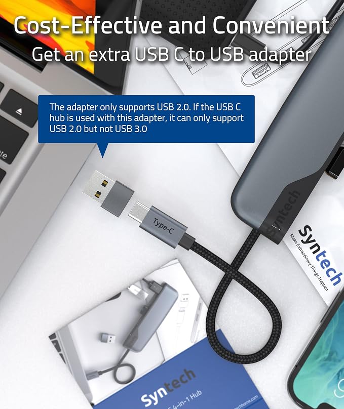 Syntech USB C to USB Hub 4 Ports, 2ft Type C to USB 3.0 Hub with A USB C to USB Adapter USB 2.0, Thunderbolt 3 to USB Hub, Compatible with iPhone 17/16/15 Pro Max, iPad mini 6, MacBook Pro/Air/Neo