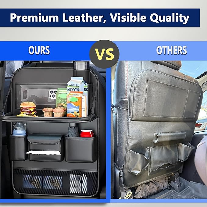 Car Backseat Organizer with Tray – Back of Car Seat Organizer & Storage, Multifunction Seat Back Organizer Storage Bags for Tablet, Snacks, Drinks, Tissues... | Waterproof, Universal Fit | 1 Pack