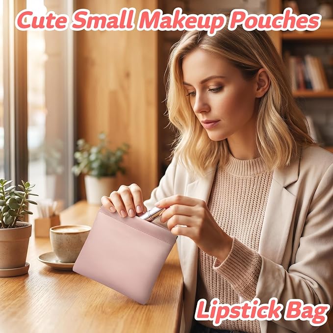 4 Pack 4.7"×4.7" Small Makeup Bag for Purse, Snap Closure Purse Pouches, Soft PU Leather Purse Organizer Pouches for Women, Mini Travel Pouch for Cosmetics Cash Coins Cards Lipstick Earphones