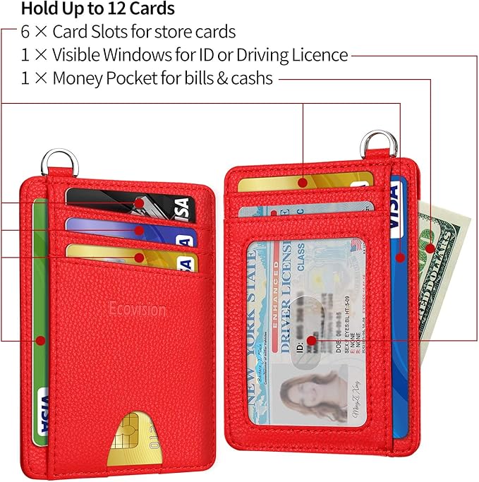 EcoVision Slim Minimalist Front Pocket Wallet, RFID Blocking Credit Card Holder Wallet with Detachable D-Shackle for Men Women