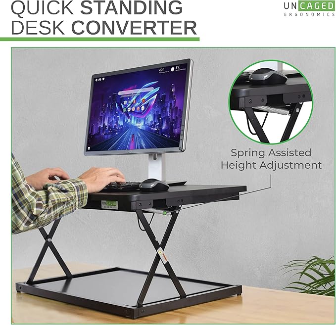 Uncaged Ergonomics Changedesk Mini Small Standing Desk Converter Height Adjustable Desktop Sit-To-Stand Up Desk Riser Laptop Table Top Standing Converter, Black