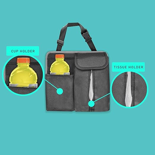 FH Group Hanging Car Organizer with Tissue Holder, BLACK Car Back Seat Organizer,E-Z Travel Organizer,Toys Storage Organizer, Kids Travel Storage for Baby Wipes, Food Holder