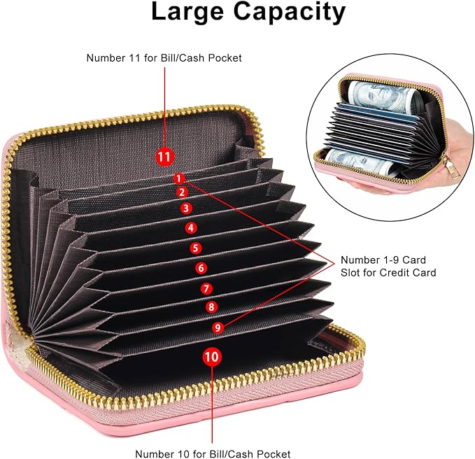 EcoVision Credit Card Holder RFID Card Case Wallet, Small Accordion Zipper Card Case Holder, Card Organizer Case for Women Men