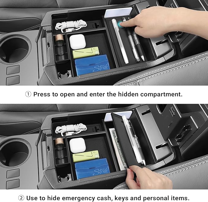Hellet 4PCS Center Console Organizer Compatible with Toyota 2014-2020 2021 2022 2023 2024 4Runner Interior Accessories Hidden Storage Drawer Box