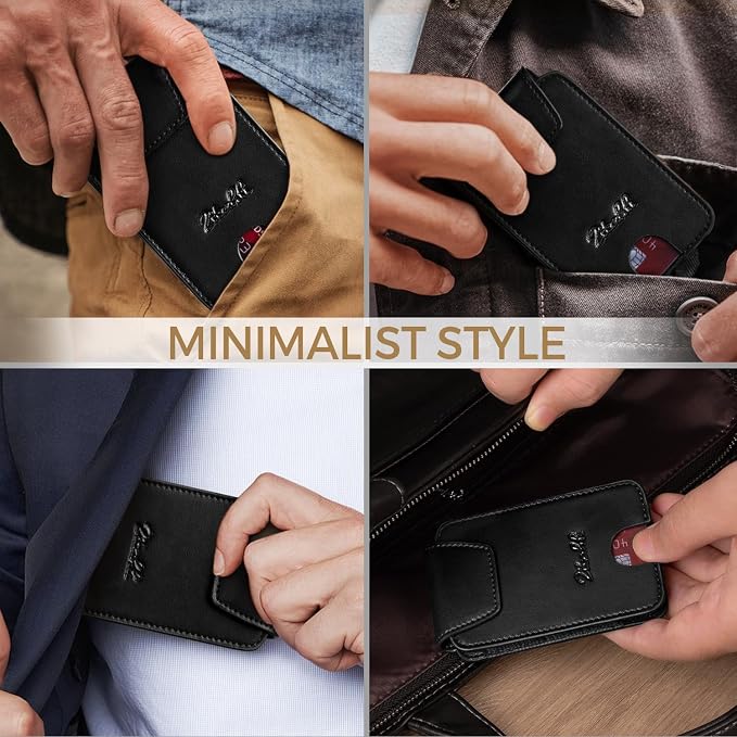Zitahli Slim Wallet for Men Front Pocket – Thin Minimalist Credit Card Holder with Magnetic Closure & Elastic Cash Strap, RFID Blocking Wallet Holds up to 10 Cards & 15 Bills