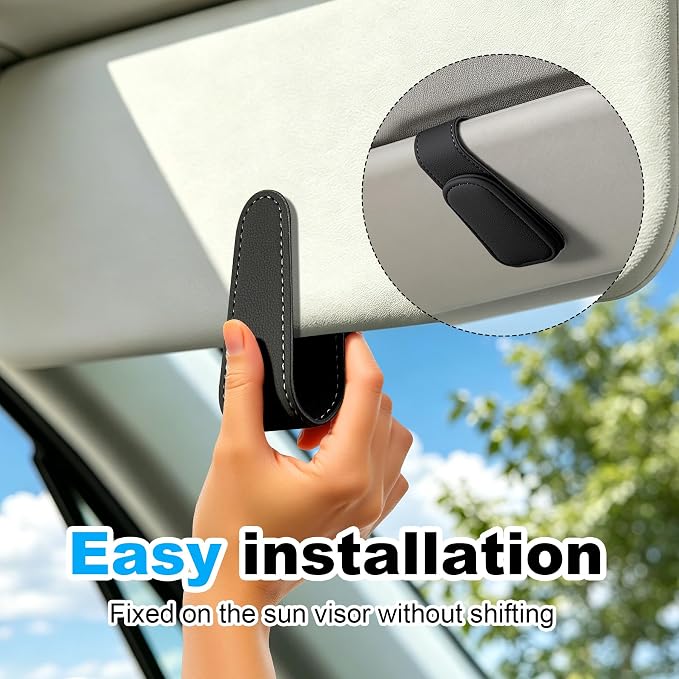 Sunglass Holder for Car Visor Magnetic Leather Visor Sunglasses Clip Eyeglass Hanger Clip for Car Sun Visor Black 1 Pack