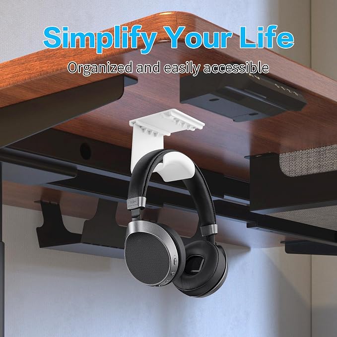 YAODHAOD Headset Hanger Holder Wall Mount, Sticky Headset Stand Holder Clip Under Desk for All Headphone/Controller (White,Removable Hanging Style)