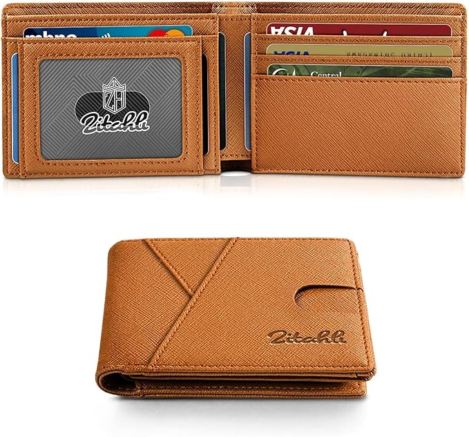 Zitahli Bifold Wallets for Men - Slim RFID Leather Credit Card Holder for 6-11 Cards, Minimalist Thin Wallet with ID Window & Cash Slot,Front Pockt Carteras Para Hombres, Birthday Gifts for Men | Slim, RFID Blocking, Premium, Front Pocket, Gift Box, Le...