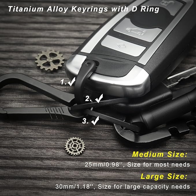 PJYTAC Titanium Keychain Rings Heavy Duty Side Push Key Rings for Car Keys Easy Quick Release EDC Split Keyrings
