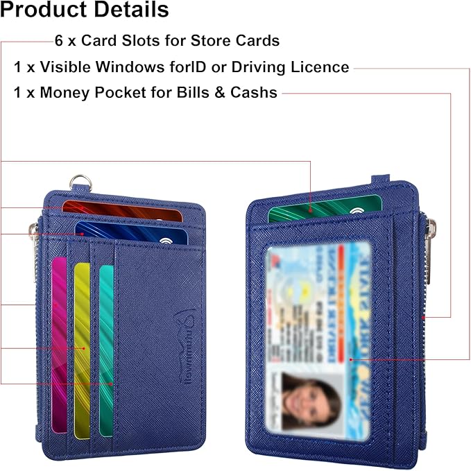 Credit Card Holder Wallet RFID Blocking Leather Small Wallet for Women Slim Minimalist Front Pocket Wristlet Wallets for Women （Navy Blue）